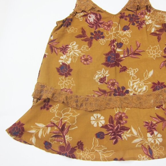 Mason & Belle Boho Tunic Top Medium Sleeveless Lace Ruffle Tan Floral NEW - Picture 7 of 13